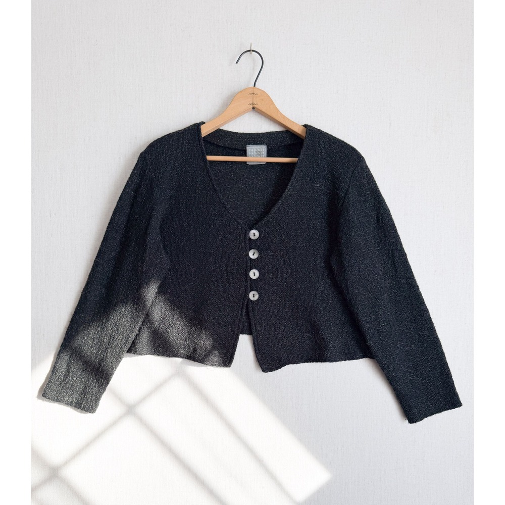 Rabbit Mohair Charcoal Grey Cropped Knit Cardigan V-Neck Button Sweater